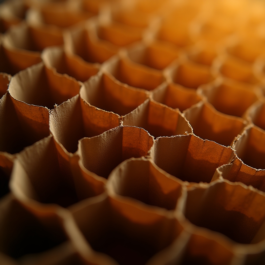 Macro texture of expanded kraft paper honeycomb wrap showing its cellular structure